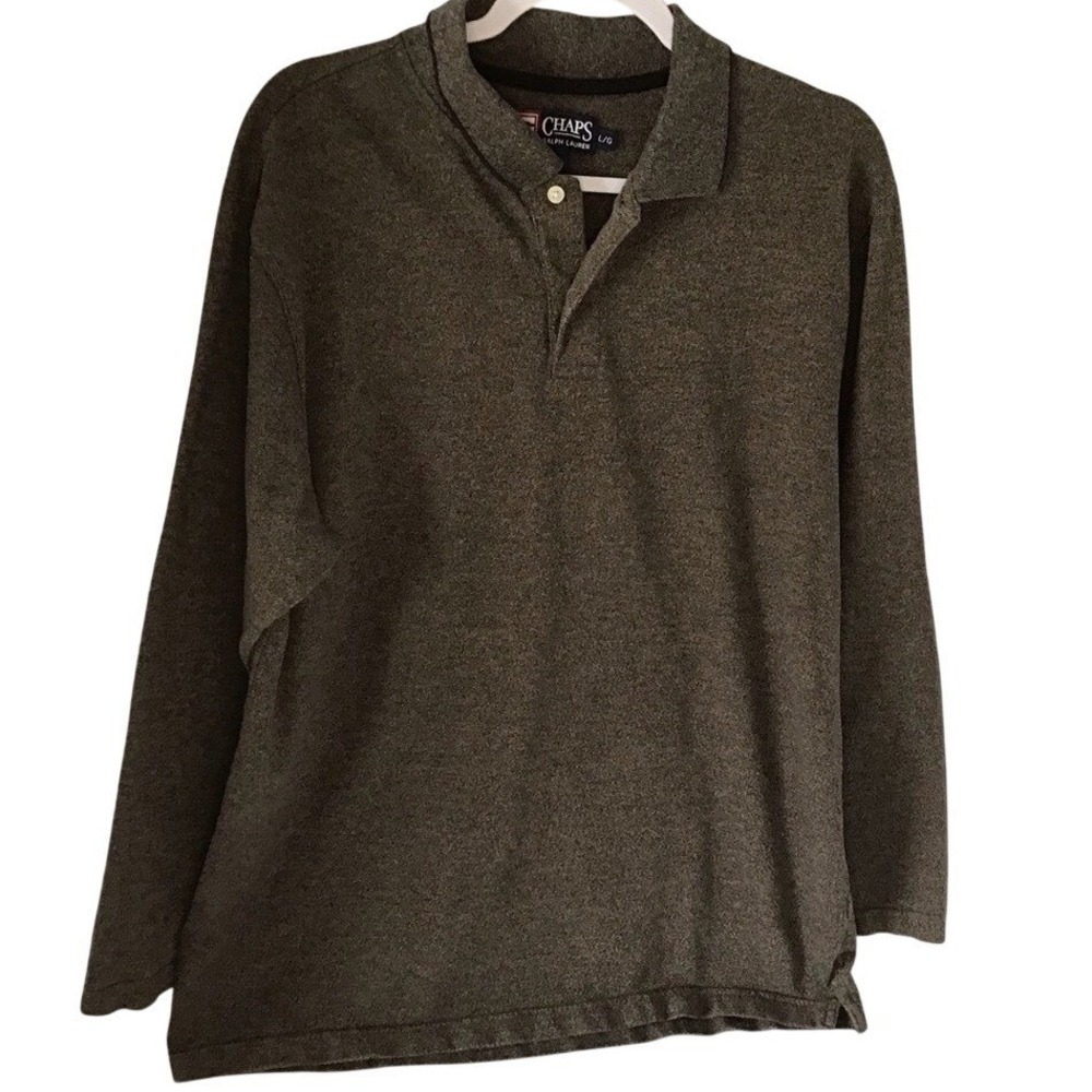 Chaps Ralph Lauren Mens Large Olive Green Long Sleeve Cotton Polo Shirt